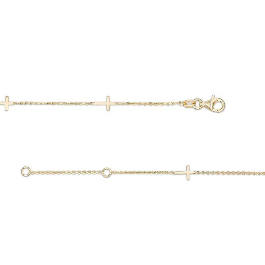 Bracelets Zales | Sideways Cross Station Anklet In 10K Gold - 10"