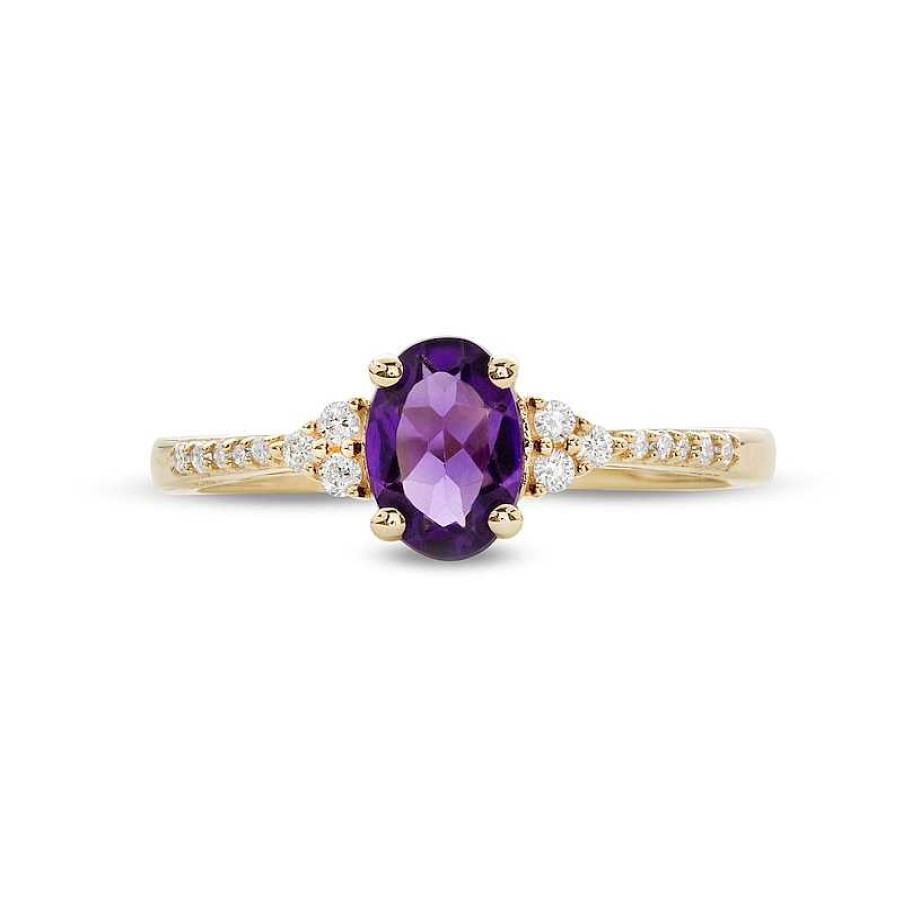 Rings Zales | Oval Amethyst And 1/10 Ct. T.W. Diamond Ring In 10K Gold