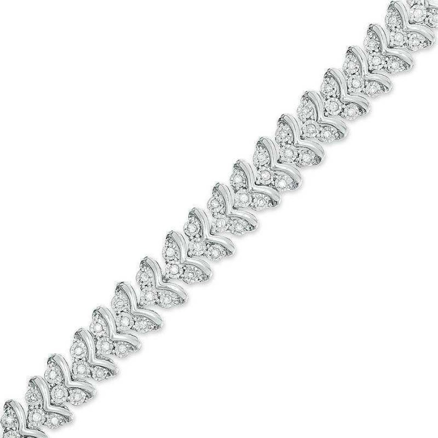 Bracelets Zales | 1 Ct. T.W. Diamond Three Stone Chevron Bracelet In Sterling Silver - 7.5"