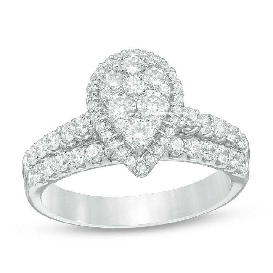 Rings Zales | 1 Ct. T.W. Multi-Diamond Pear-Shaped Frame Bridal Set In 14K White Gold