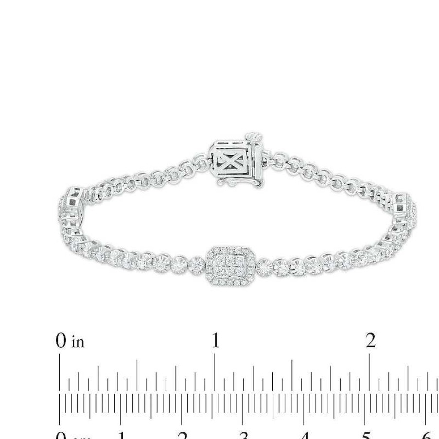 Bracelets Zales | 2 Ct. T.W. Emerald-Shaped Multi-Diamond Octagonal Frame Station Bracelet In 10K White Gold