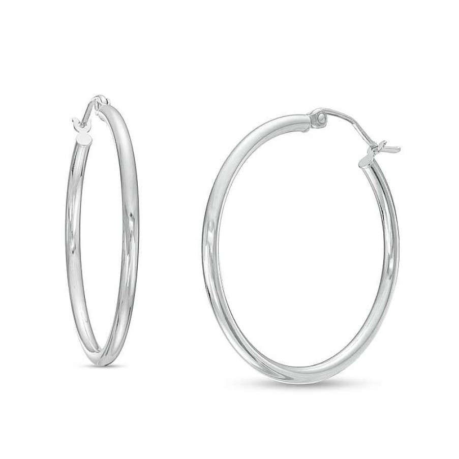 Earrings Zales | 30.0Mm Tube Hoop Earrings In 14K White Gold