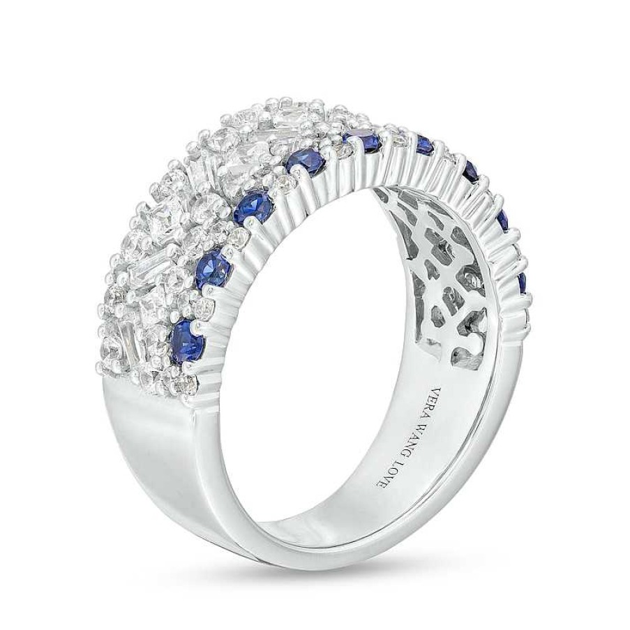 Rings Zales | Vera Wang Love Collection Blue Sapphire And 1 Ct. T.W. Multi-Diamond Multi-Row Anniversary Band In 14K White Gold