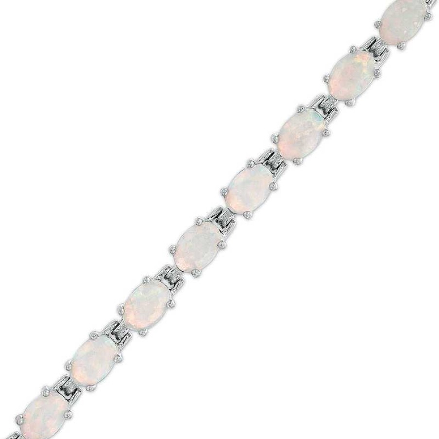 Bracelets Zales | Oval Lab-Created Opal Link Line Bracelet In Sterling Silver 7.25"