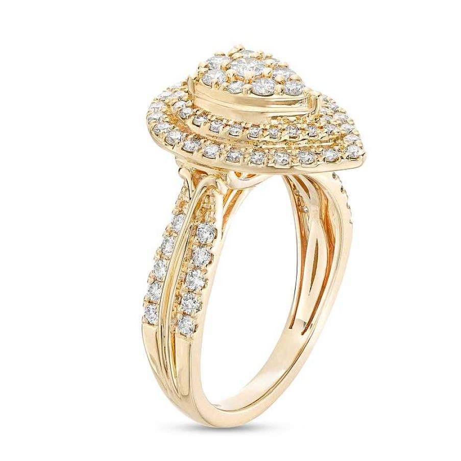 Rings Zales | 1 Ct. T.W. Pear-Shaped Multi-Diamond Double Frame Double Row Engagement Ring In 10K Gold