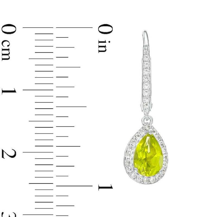 Earrings Zales | Pear-Shaped Peridot And White Lab-Created Sapphire Frame Drop Earrings In Sterling Silver