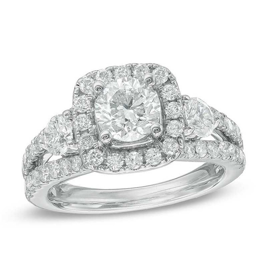 Rings Zales | Celebration Ideal 2-1/5 Ct. T.W. Diamond Three Stone Engagement Ring In 14K White Gold (I/I1)