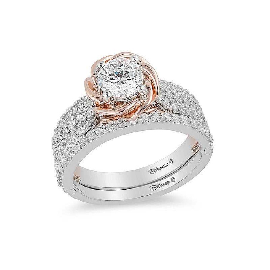 Rings Zales | Enchanted Disney Belle 1-1/4 Ct. T.W. Diamond Rose Frame Engagement Ring In 14K Two-Tone Gold