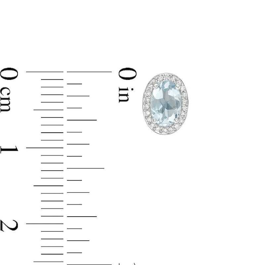 Earrings Zales | Oval Aquamarine And 1/10 Ct. T.W. Diamond Frame Stud Earrings In 10K White Gold