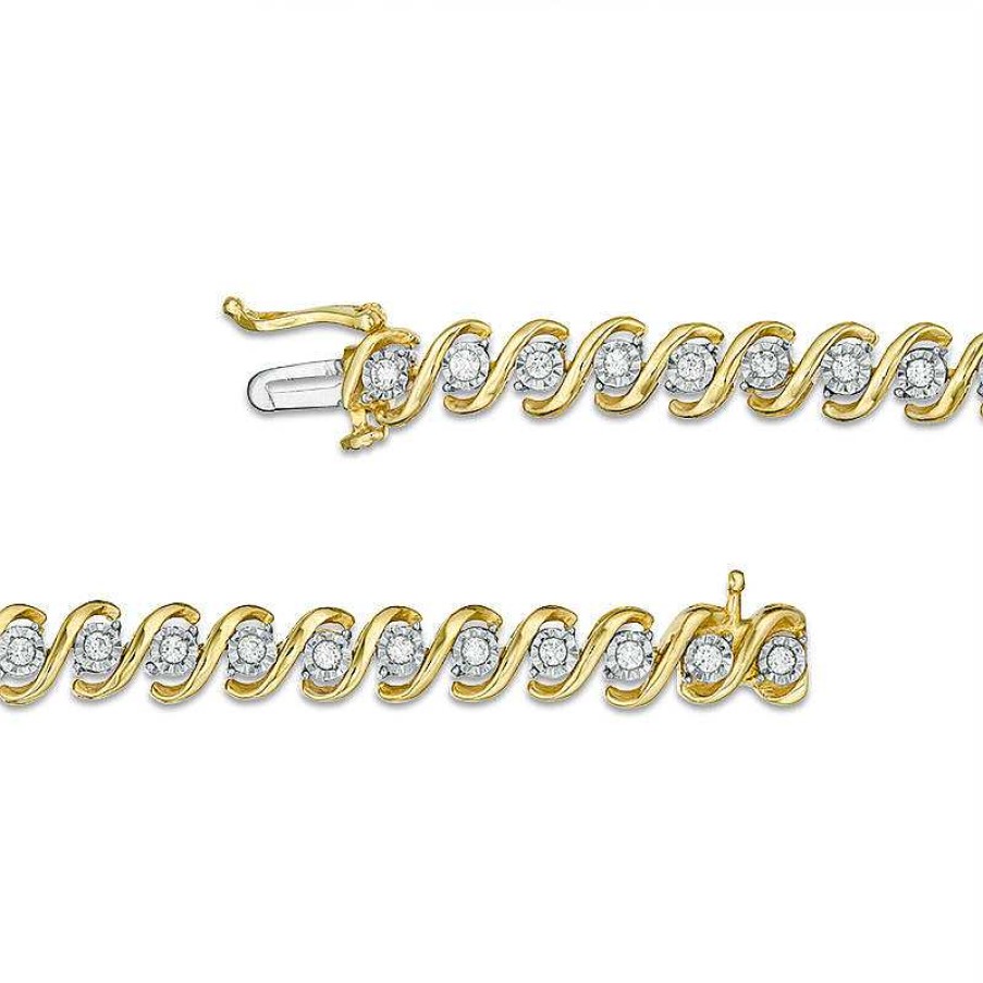 Bracelets Zales | 1/2 Ct. T.W. Diamond "S" Tennis Bracelet In Sterling Silver With 14K Gold Plate - 7.25"