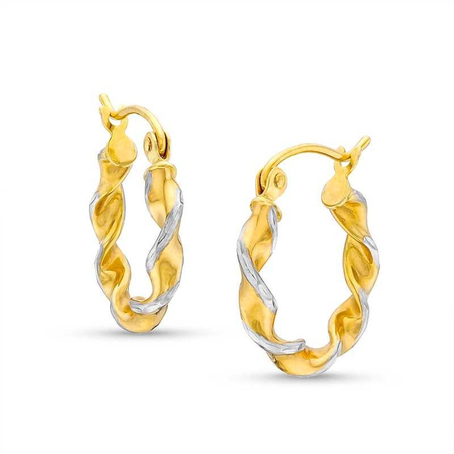 Earrings Zales | Diamond-Cut Twist 15.0Mm Hollow Hoop Earrings In 14K Two-Tone Gold