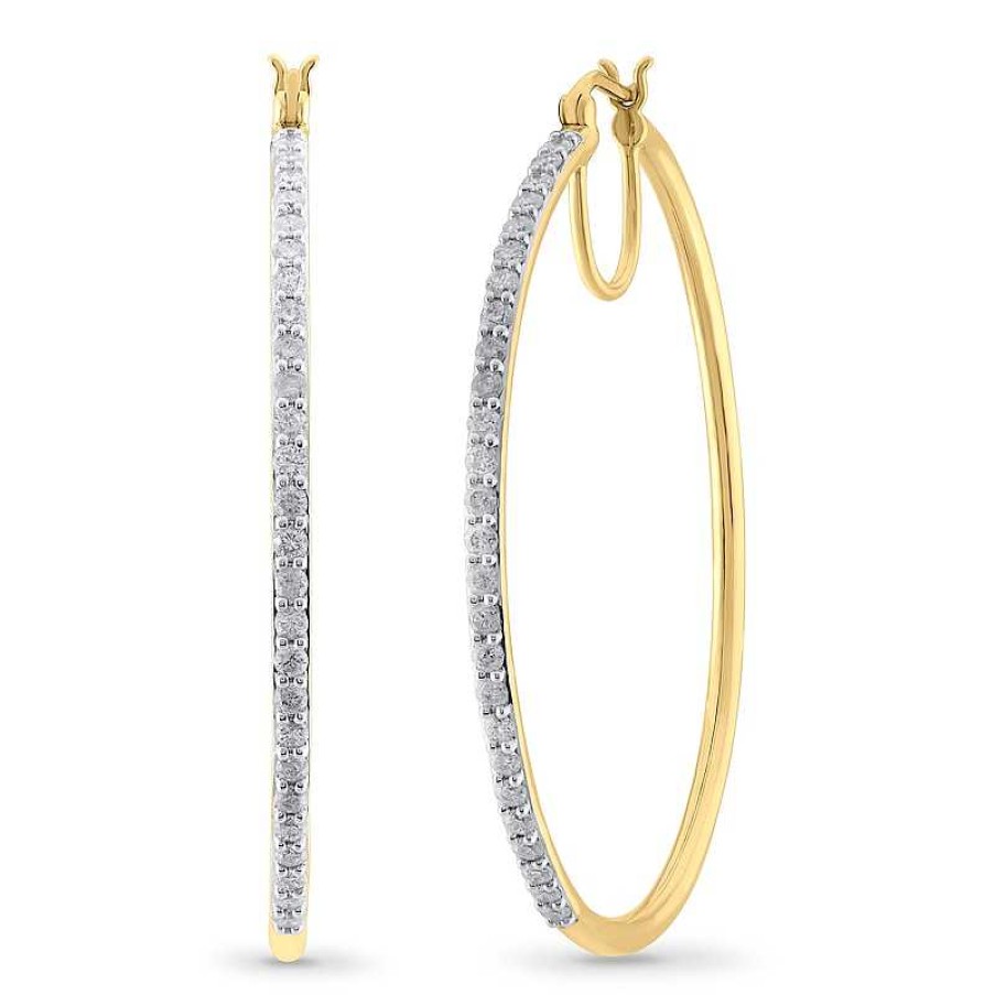 Earrings Zales | 1 Ct. T.W. Diamond 40.11 X 2.0Mm Hoop Earrings In 10K Gold