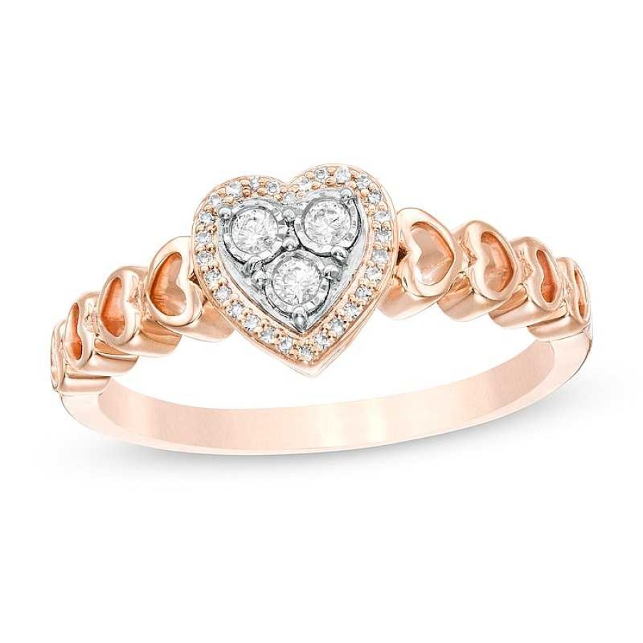 Rings Zales | Cherished Promise Collection™ 1/8 Ct. T.W. Diamond Heart Frame Promise Ring In 10K Rose Gold