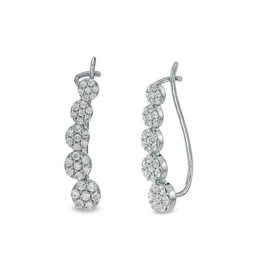 Earrings Zales | 1 Ct. T.W. Composite Diamond Five Stone Crawler Earrings In 10K White Gold