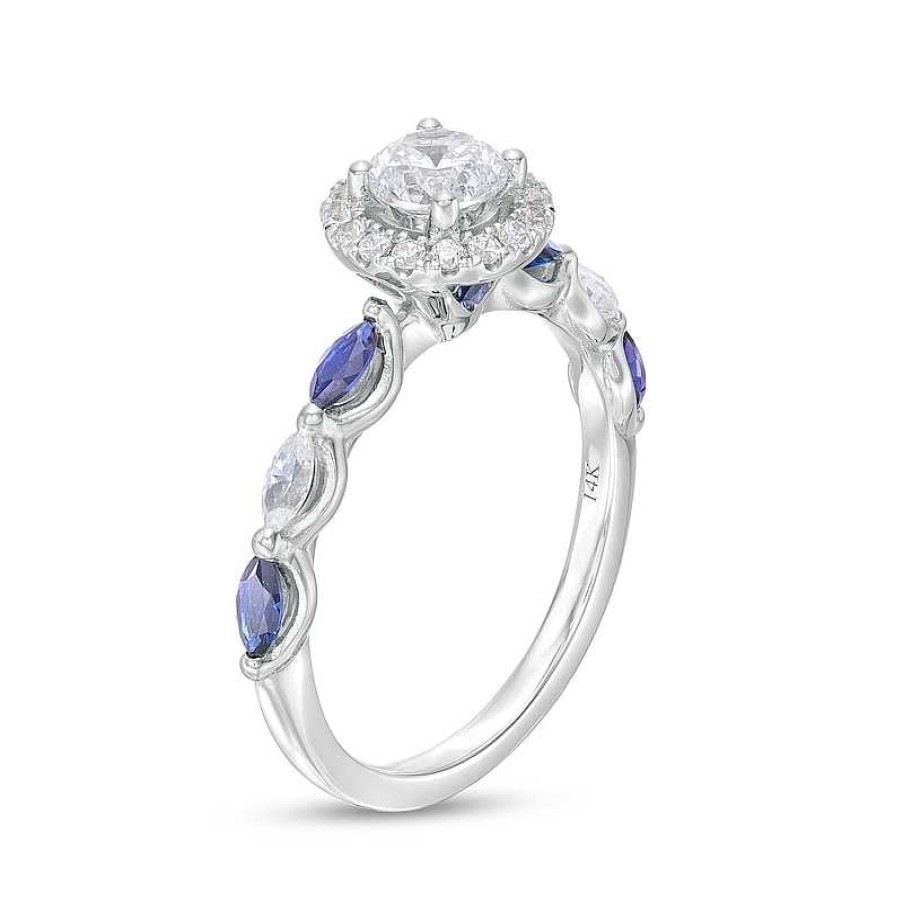 Rings Zales | Vera Wang Love Collection 3/4 Ct. T.W. Diamond And Marquise Blue Sapphire Engagement Ring In 14K White Gold