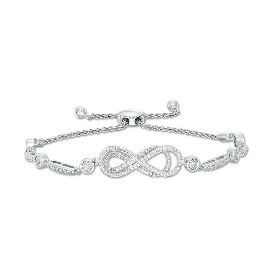 Bracelets Zales | 3/8 Ct. T.W. Diamond Layered Infinity Sideways Bolo Bracelet In Sterling Silver - 9.0"