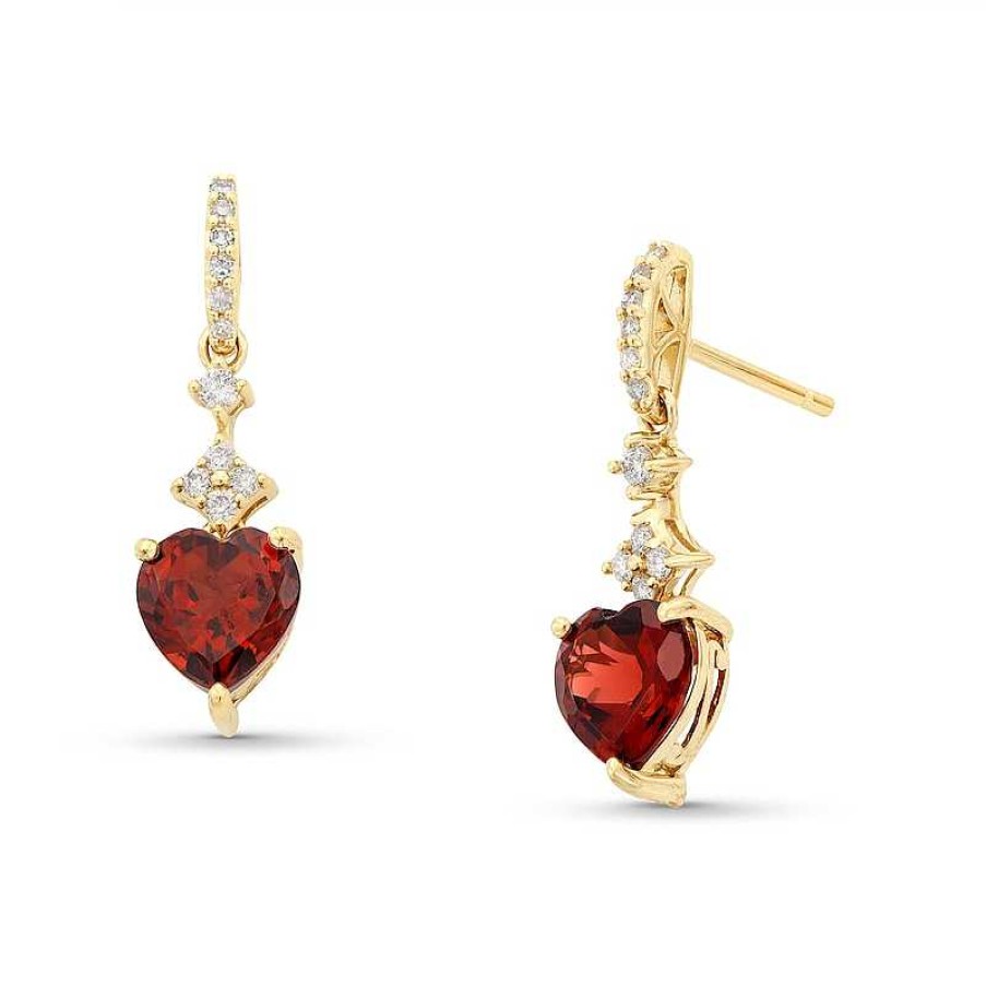 Earrings Zales | Heart-Shaped Rhodolite Garnet And 1/5 Ct. T.W. Diamond Drop Earrings In 10K Gold