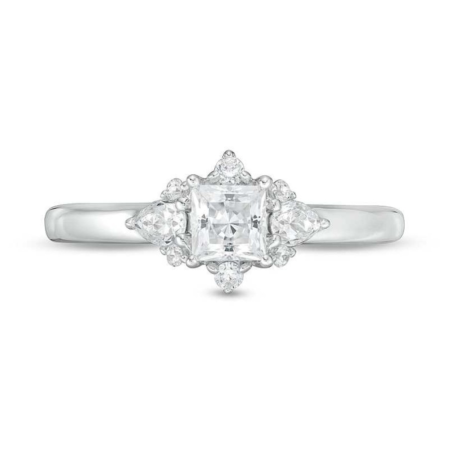 Rings Zales | Vera Wang Love Collection 3/4 Ct. T.W. Princess-Cut Diamond Ornate Frame Engagement Ring In 14K White Gold