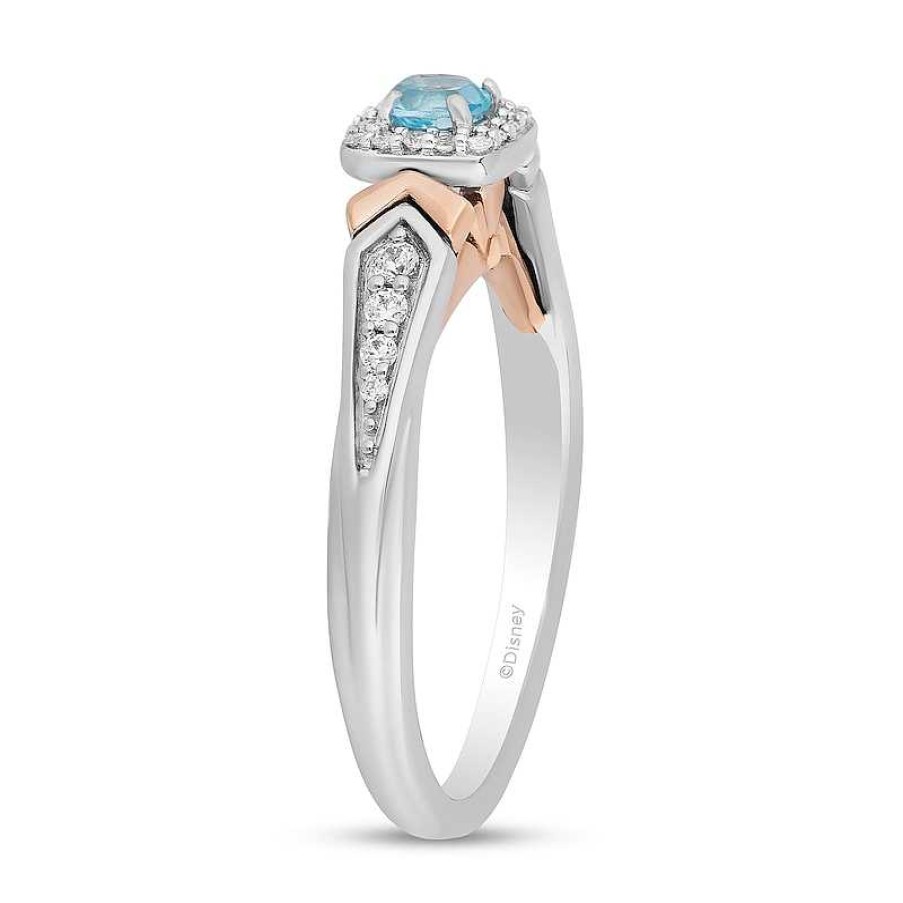 Rings Zales | Enchanted Disney Elsa Swiss Blue Topaz And 1/6 Ct. T.W. Diamond Ring In Sterling Silver And 10K Rose Gold