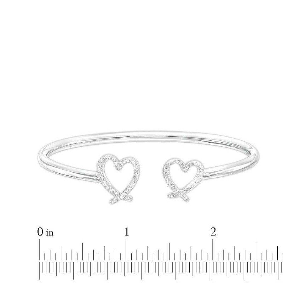 Bracelets Zales | The Kindred Heart From Vera Wang Love Collection 1/4 Ct. T.W. Diamond Double Ribbon Heart Bangle In Sterling Silver