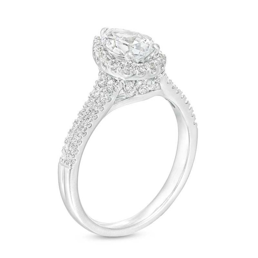 Rings Zales | 1-1/2 Ct. T.W. Certified Pear-Shaped Diamond Frame Double Row Engagement Ring In 14K White Gold (I/I1)