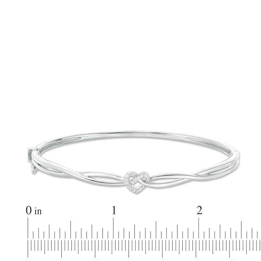 Bracelets Zales | 1/10 Ct. T.W. Diamond Heart Knot Bangle In Sterling Silver