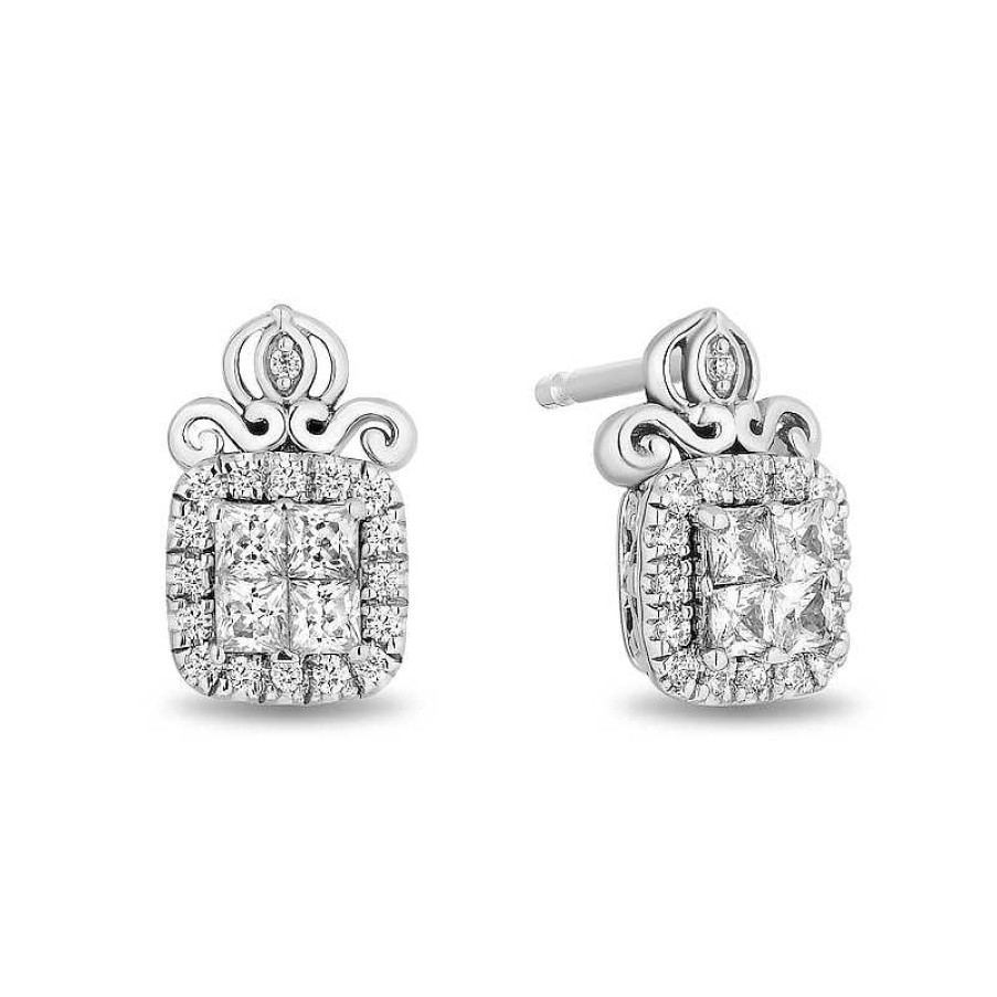 Earrings Zales | Enchanted Disney Cinderella 3/8 Ct. T.W. Quad Princess-Cut Diamond Frame Stud Earrings In Sterling Silver