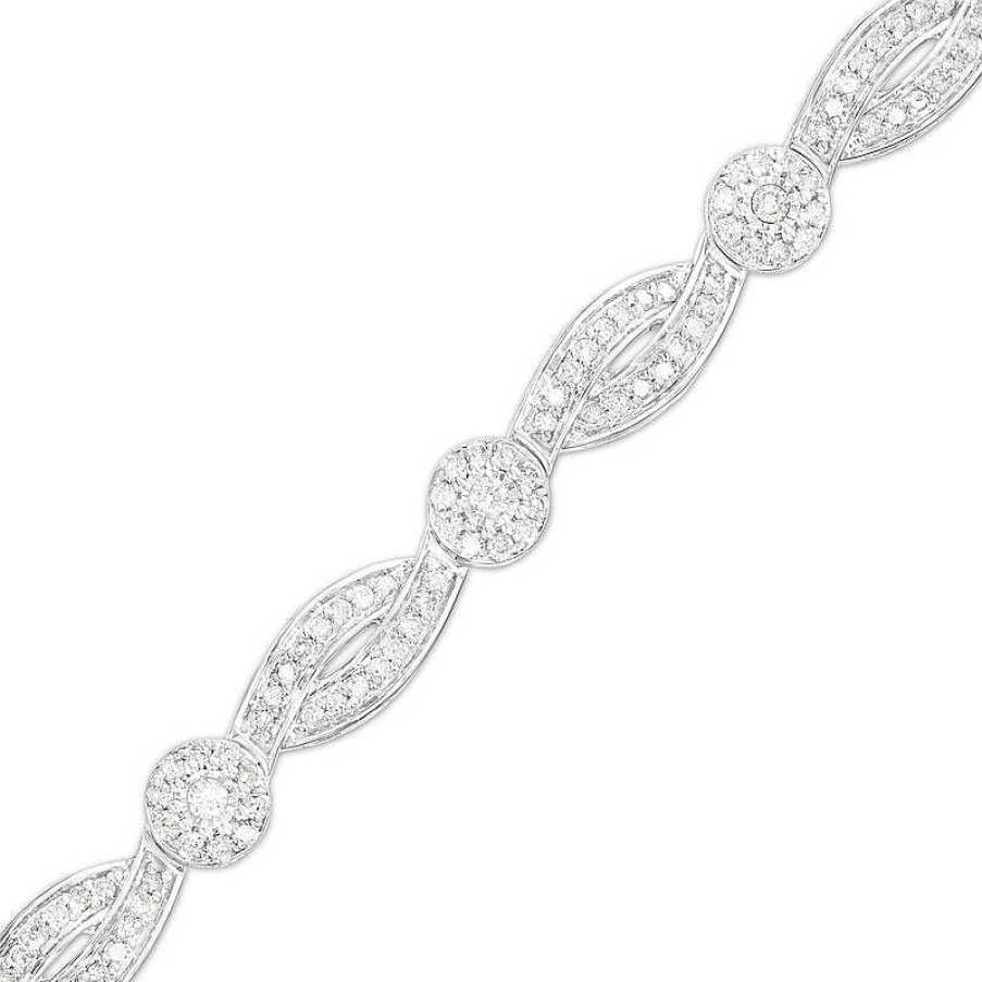 Bracelets Zales | 2 Ct. T.W. Multi-Diamond Alternating Ribbon Line Bracelet In 10K White Gold – 7.25"