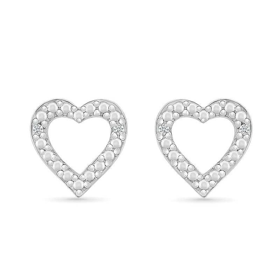 Earrings Zales | Diamond Accent Heart Outline Stud Earrings In Sterling Silver