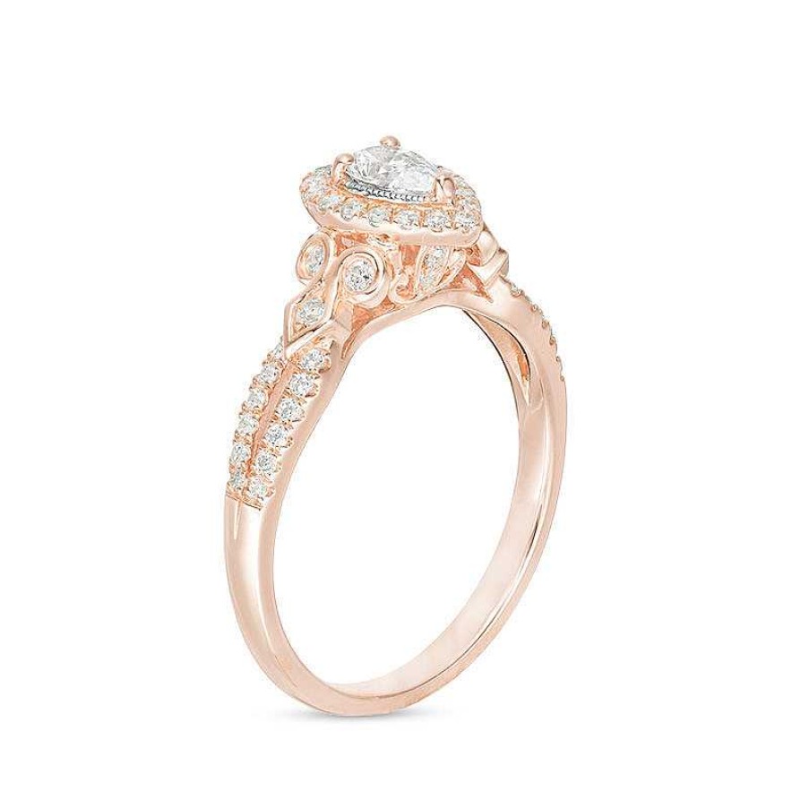 Rings Zales | 1/2 Ct. T.W. Pear-Shaped Diamond Frame Tri-Sides Vintage-Style Engagement Ring In 14K Rose Gold