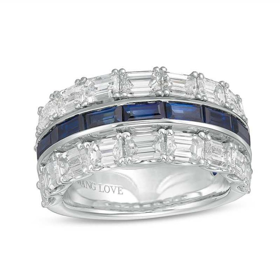 Rings Zales | Vera Wang Love Collection 3 Ct. T.W. Certified Diamond And Blue Sapphire Band In 14K White Gold (I/Si2)