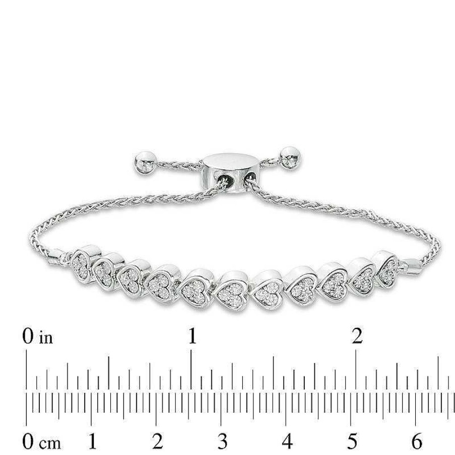 Bracelets Zales | 1/10 Ct. T.W. Diamond Sideways Heart Bolo Bracelet In Sterling Silver - 9.5"