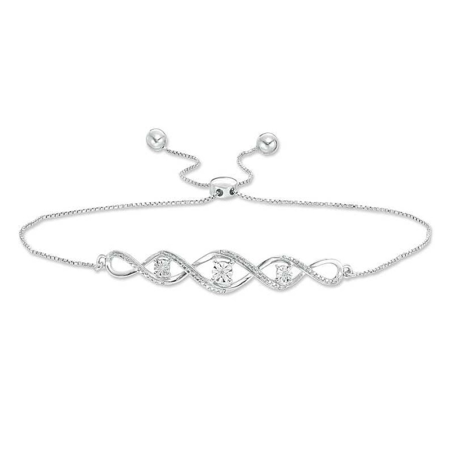 Bracelets Zales | Diamond Accent Three Stone Cascading Infinity Bolo Bracelet In Sterling Silver - 9.5"