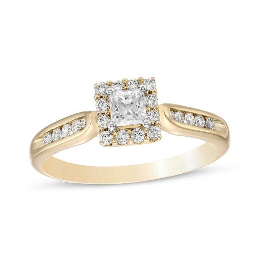 Rings Zales | 1/2 Ct. T.W. Princess-Cut Diamond Frame Engagement Ring In 14K Gold