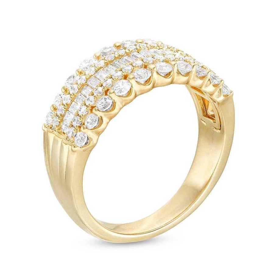 Rings Zales | 1 Ct. T.W. Certified Baguette And Round Diamond Multi-Row Anniversary Band In 14K Gold (I/Si2)