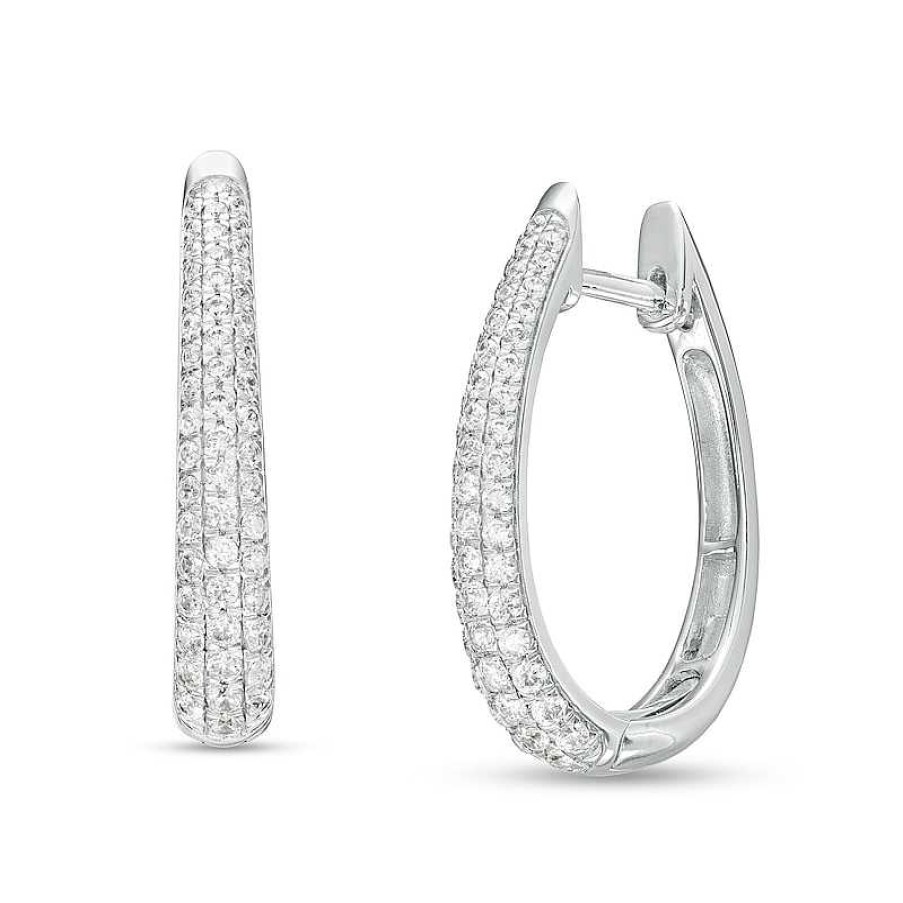 Earrings Zales | 1 Ct. T.W. Diamond Triple Row Oval Hoop Earrings In 10K White Gold