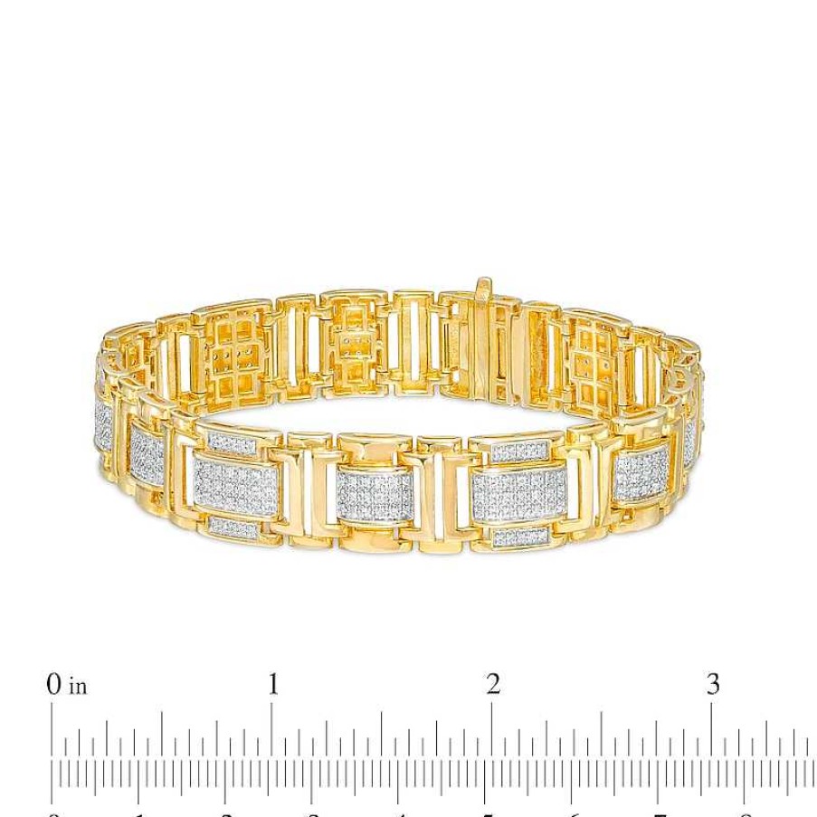 Bracelets Zales | Men'S 1-1/2 Ct. T.W. Diamond Multi-Row Link Bracelet In 10K Gold - 8.5"