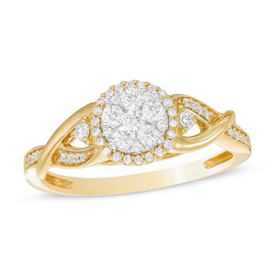 Rings Zales | 1/3 Ct. T.W. Composite Diamond Frame Twist Shank Ring In 10K Gold