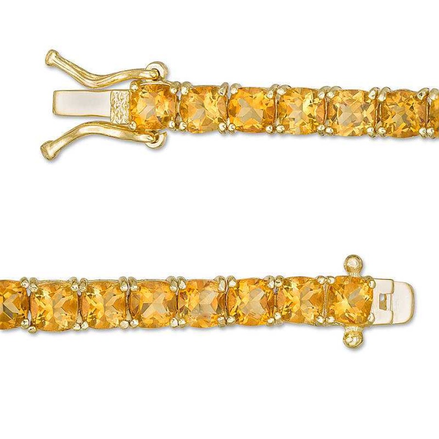 Bracelets Zales | Cushion-Cut Citrine Tennis Bracelet In Sterling Silver With 14K Gold Plate - 7.25"