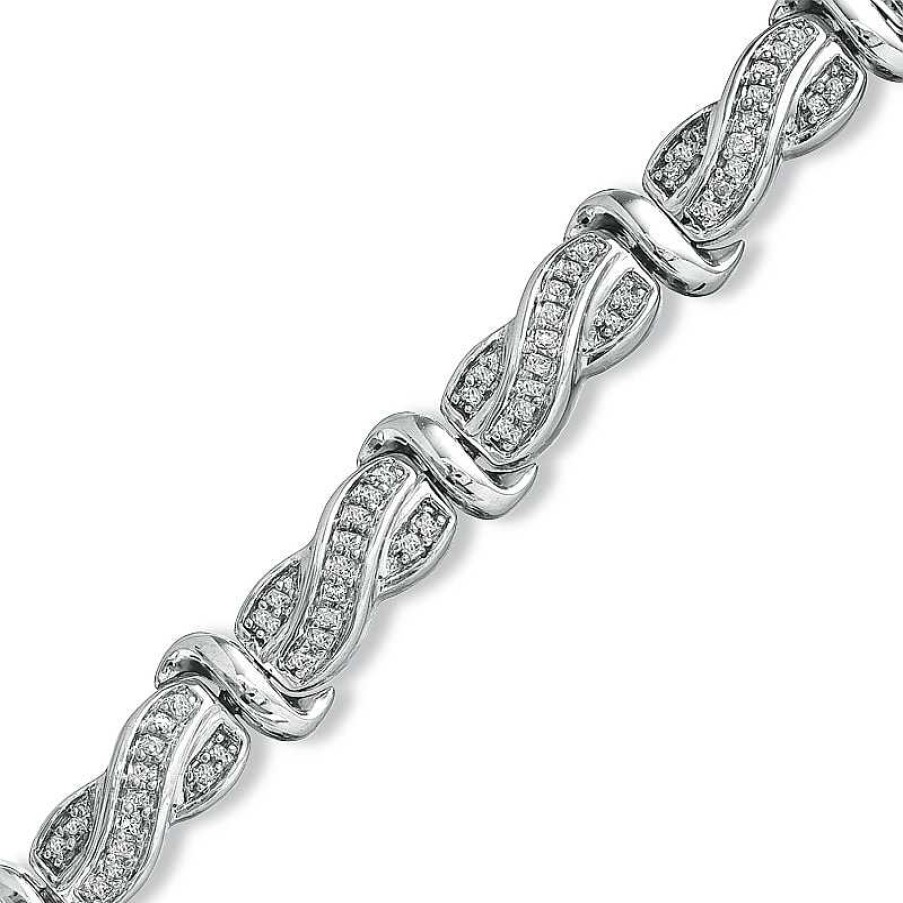 Bracelets Zales | 1 Ct. T.W. Princess-Cut Diamond Swirl Line Bracelet In Sterling Silver