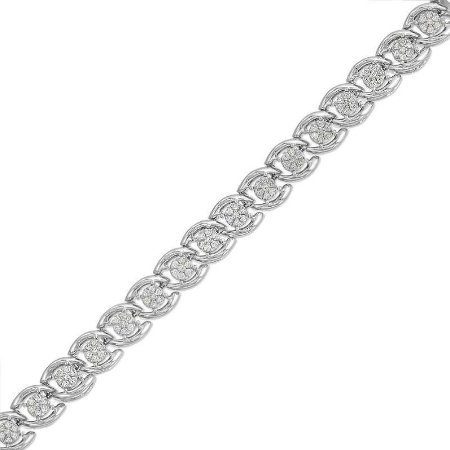 Bracelets Zales | 1 Ct. T.W. Multi-Diamond Cascading Line Bracelet In Sterling Silver - 7.25"