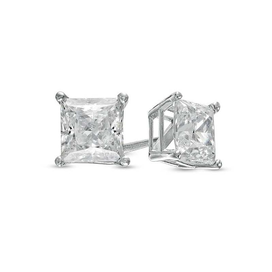 Earrings Zales | 1-1/2 Ct. T.W. Certified Princess-Cut Lab-Created Diamond Solitaire Stud Earrings In 14K White Gold (F/Si2)