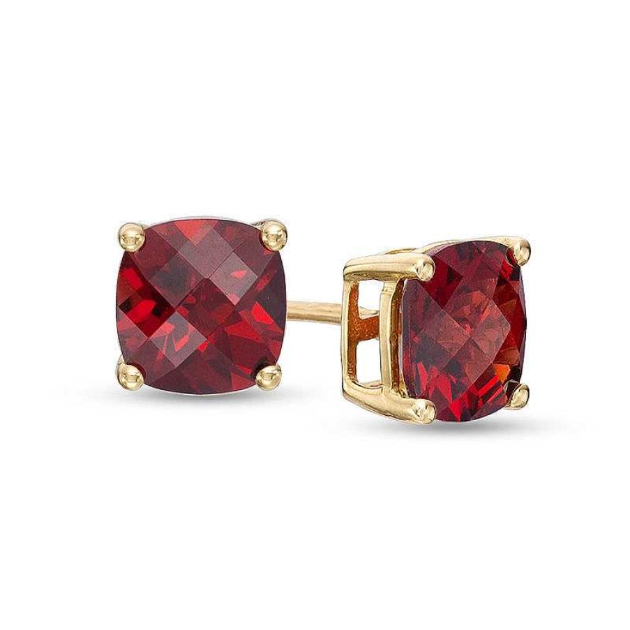 Earrings Zales | 6.0Mm Cushion-Cut Garnet Solitaire Stud Earrings In 10K Gold