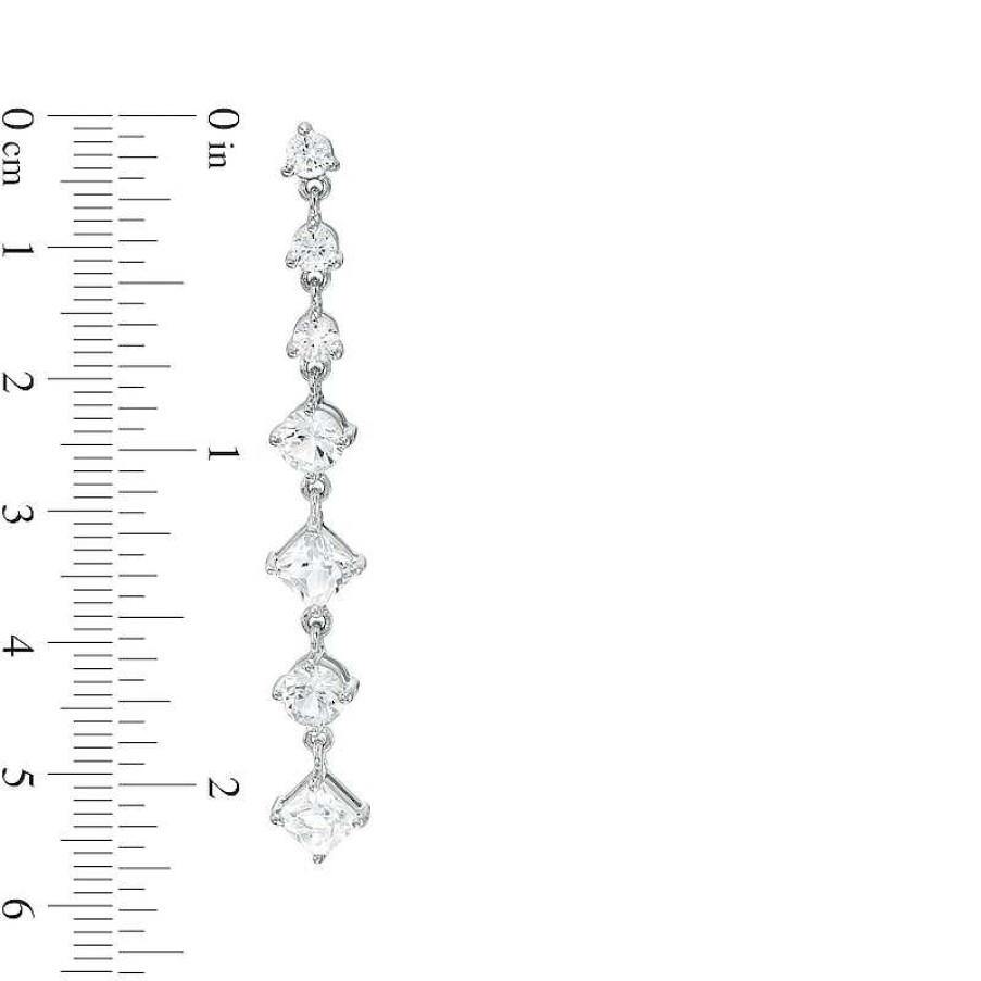 Earrings Zales | Princess-Cut And Round White Lab-Created Sapphire Alternating Drop Earrings In Sterling Silver