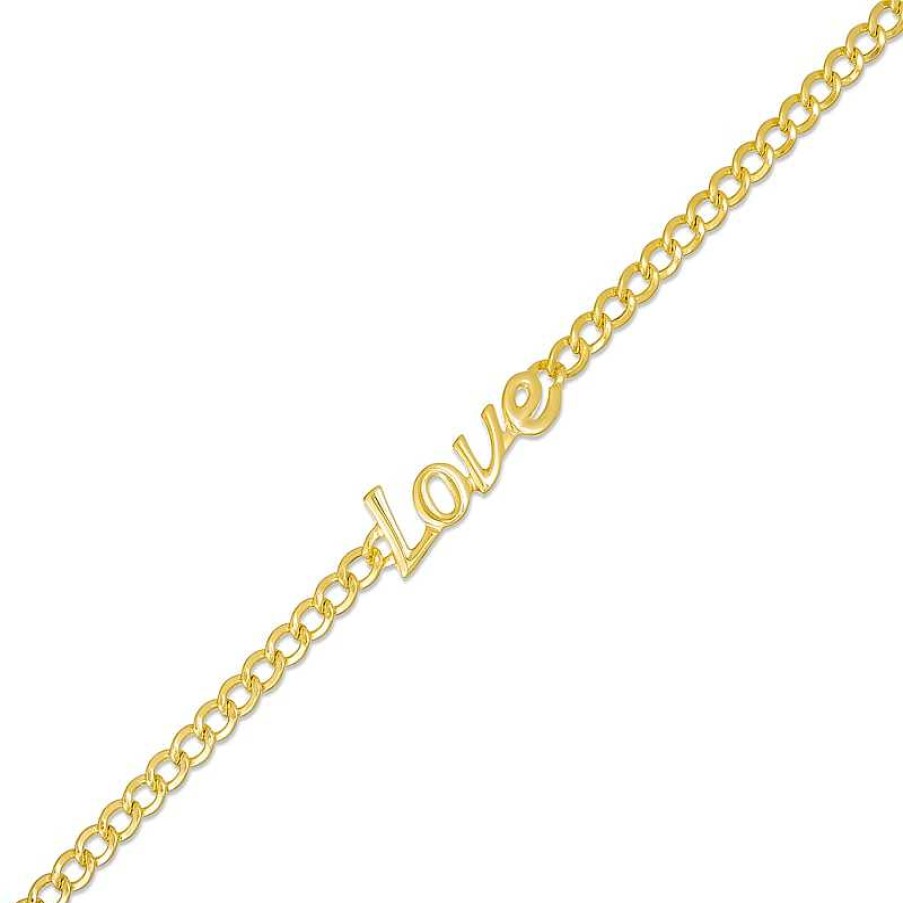 Bracelets Zales | Love Script Curb Chain Bracelet In 10K Gold - 7.5"