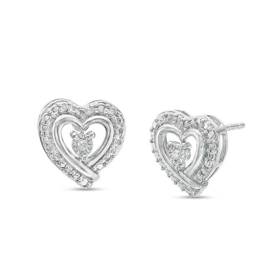 Earrings Zales | Diamond Accent Heart Beaded Frame Stud Earrings In Sterling Silver