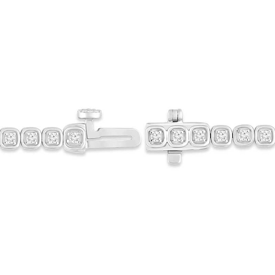 Bracelets Zales | 1 Ct. T.W. Diamond Cushion-Shaped Frame Tennis Bracelet In 10K White Gold