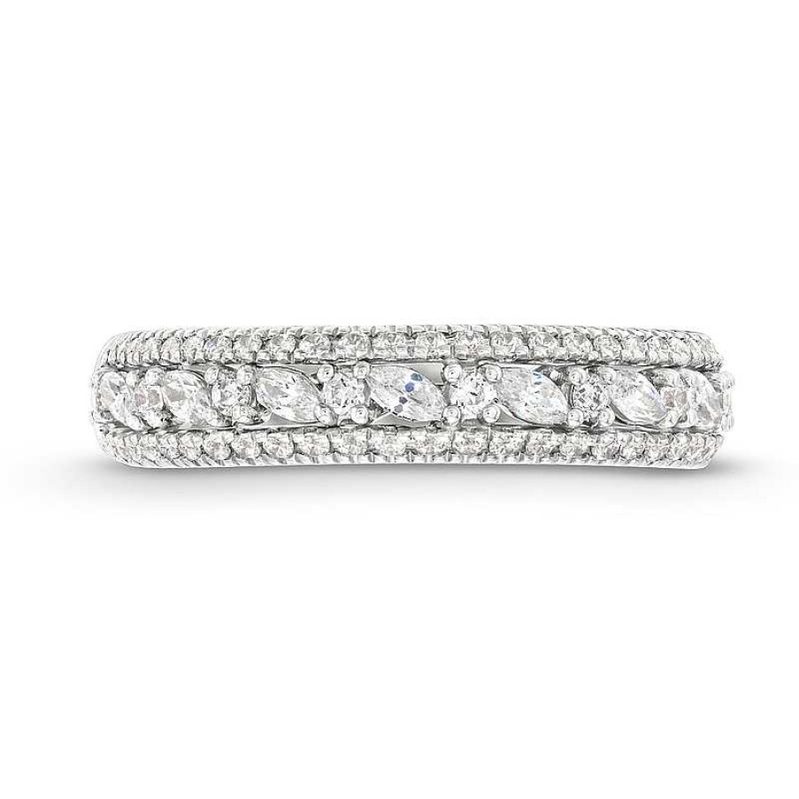 Rings Zales | Vera Wang Love Collection 5/8 Ct. T.W. Diamond Edge Vintage-Style Wedding Band In 14K White Gold