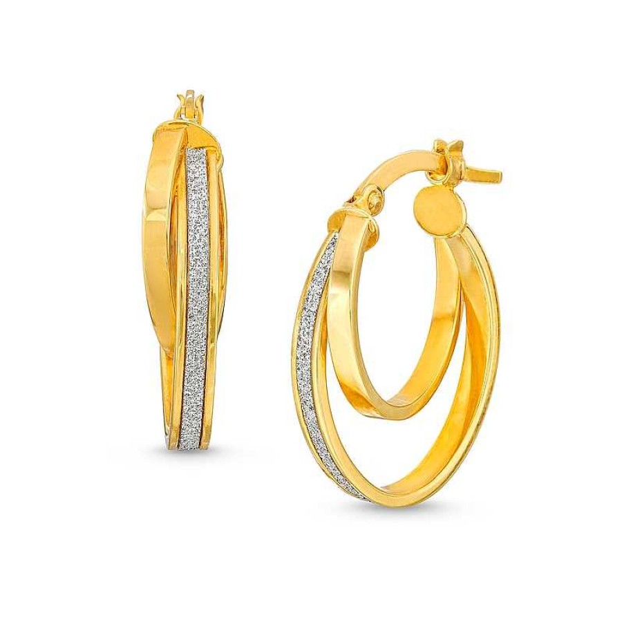 Earrings Zales | Made In Italy Glitter Enamel Double Hollow Hoop Earrings In 14K Gold