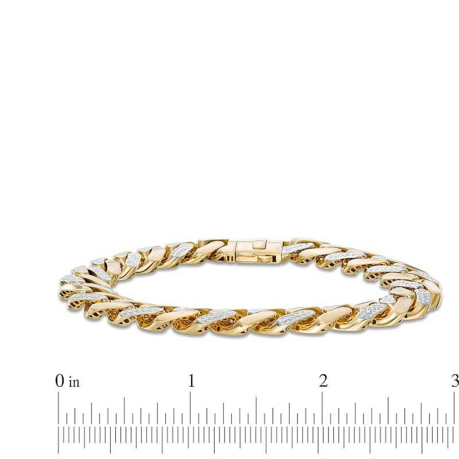 Bracelets Zales | 11.3Mm Diamond-Cut Alternating Curb Chain Bracelet In 14K Two-Tone Gold - 8.5"